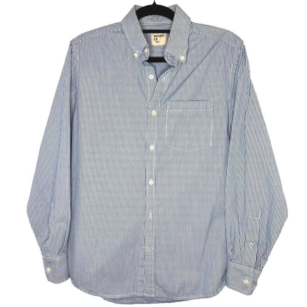 Old Navy Button Down Shirt Men S Blue White Striped Long Sleeve Cotton
